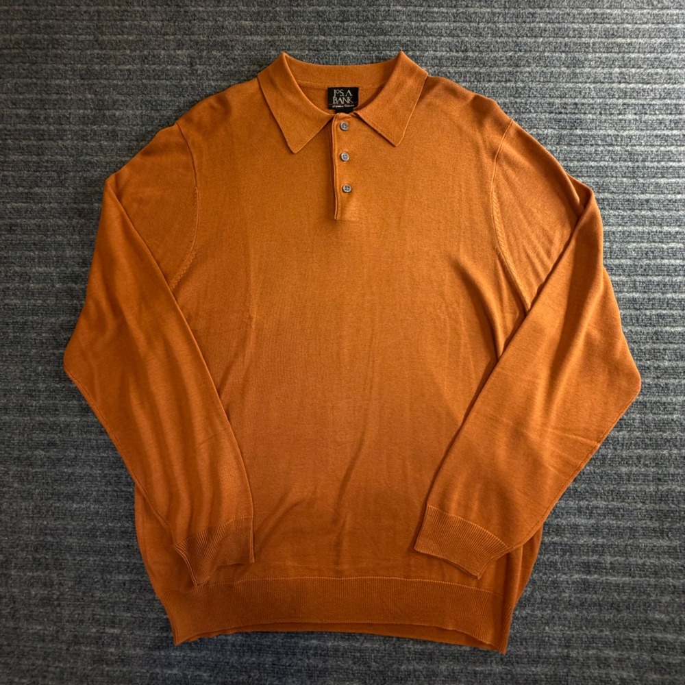 Men's Jos. A. Bank Signature Collection 100% Silk Knit Polo Sweater Burnt Orange